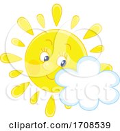 Poster, Art Print Of Spring Or Summer Sun Mascot With A Cloud