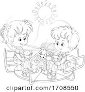 Poster, Art Print Of Black And White Children Playing On A Playground Merry Go Round