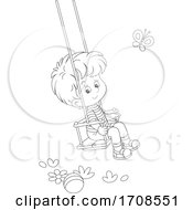 Poster, Art Print Of Black And White Happy Boy Watching A Butterfly On A Swing