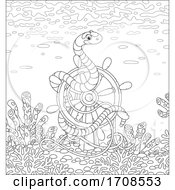 Poster, Art Print Of Black And White Sea Snake On A Sunken Ship Helm