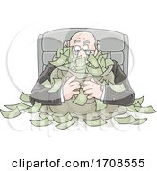 Cartoon Fat Politician Greedily Holding His Money