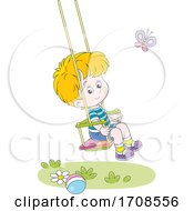Poster, Art Print Of Happy Boy Watching A Butterfly On A Swing