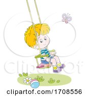 Happy Boy Watching A Butterfly On A Swing