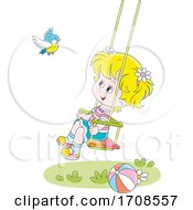 Poster, Art Print Of Happy Girl Watching A Bird On A Swing