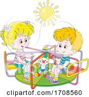 Poster, Art Print Of Children Playing On A Playground Merry Go Round