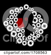 Poster, Art Print Of Black And White Head Silhouette On White Cogs