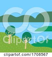 Poster, Art Print Of Minimalistic Nature Lake And Mountains And Trees Background