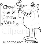 Cartoon Black And White Dog Nailing Up A Closed Due To Corona Virus Sign