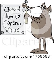 Cartoon Dog Nailing Up A Closed Due To Corona Virus Sign