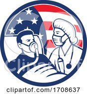 Nurse Caring For Covid 19 Patient Usa Flag Circle Icon Retro