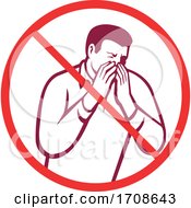 Poster, Art Print Of Sneezing Or Coughing Into Hand Icon Circle Retro