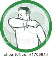 Poster, Art Print Of Sneezing Or Coughing Into Elbow Icon Circle Retro