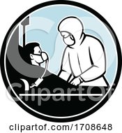 Poster, Art Print Of Doctor Treating Infectious Patient Circle Retro