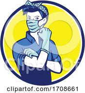Rosie The Riveter Flexing And Wearing Gloves And A Face Mask by patrimonio