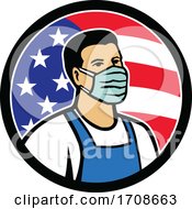 Poster, Art Print Of American Food Worker As Hero Usa Flag Circle Icon