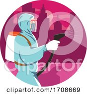 Poster, Art Print Of Industrial Worker Spraying Disinfectant In A City
