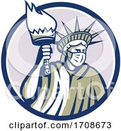 Statue Of Liberty Holding A Torch And Wearing A Covid Face Mask