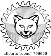 Smiling Cougar Circular Saw Blade Icon Retro by patrimonio