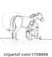 Poster, Art Print Of Farrier And Horse Continuous Line