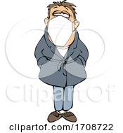 Poster, Art Print Of Cartoon Sick Man Wearing A Mask