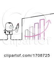 Poster, Art Print Of Stick Business Man Wearing A Covid Mask And Drawing An Arrow On A Bar Graph