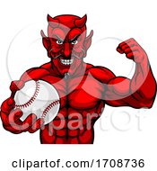 Poster, Art Print Of Devil Baseball Sports Mascot Holding Ball