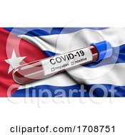 Poster, Art Print Of Flag Of Cuba Waving In The Wind With A Positive Covid 19 Blood Test Tube
