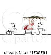 Stick Man Buying Meat From A Farmer