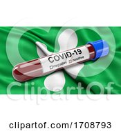 Poster, Art Print Of Flag Of Lombardy Waving In The Wind With A Positive Covid19 Blood Test Tube