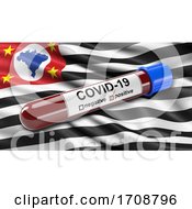 Poster, Art Print Of Flag Of Sao Paulo Waving In The Wind With A Positive Covid19 Blood Test Tube