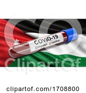 Poster, Art Print Of Flag Of Jordan Waving In The Wind With A Positive Covid19 Blood Test Tube