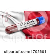 Flag Of Malta Waving In The Wind With A Positive Covid19 Blood Test Tube
