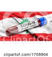 Flag Of Lebanon Waving In The Wind With A Positive Covid19 Blood Test Tube