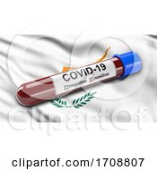 Flag Of Cyprus Waving In The Wind With A Positive Covid19 Blood Test Tube
