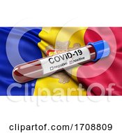Poster, Art Print Of Flag Of Andorra Waving In The Wind With A Positive Covid 19 Blood Test Tube