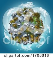 Poster, Art Print Of 3d Globe With Rocks And Grasses On A Blue Sky With Clouds