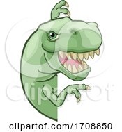 Dinosaur T Rex Peeking And Pointing Sign Cartoon