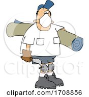 Poster, Art Print Of Cartoon Male Carpet Layer Wearing A Mask And Carrying A Roll And Trowel