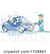 Poster, Art Print Of Man Washing A Car
