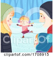Poster, Art Print Of Kid Girl Ice Skate Family Watch Illustration