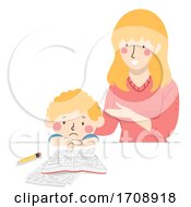 Poster, Art Print Of Kid Boy Sad Study Mom Teacher Talking Illustration