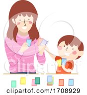 Poster, Art Print Of Kid Boy Teach Mom Game Activity Cards Illustration