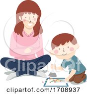 Poster, Art Print Of Mom Teach Kid Boy Clean Sweep Floor Illustration
