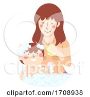 Poster, Art Print Of Mom Teach Kid How To Take Bath Illustration
