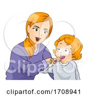 Poster, Art Print Of Mom Kid Girl Teach Brush Teeth Illustration
