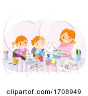 Poster, Art Print Of Stickman Kids Mom Cleaning Chores Illustration