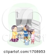Poster, Art Print Of Kids Mom Teach Clean Refrigerator Illustration