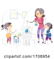 Poster, Art Print Of Kids Mom Teach Kids Clean Toilet Illustration
