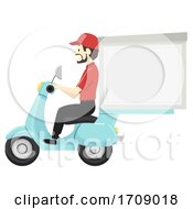 Poster, Art Print Of Man Delivery Man Scooter Big Box Illustration