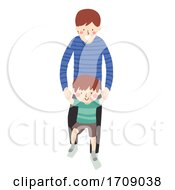 Kid Boy Father Son Step On Foot Illustration